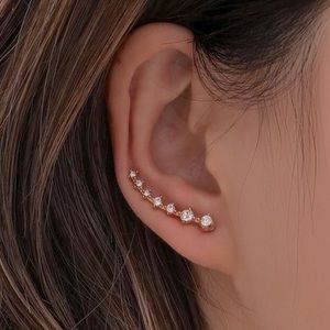 Rhinestone Stud Earrings Jackets Golden